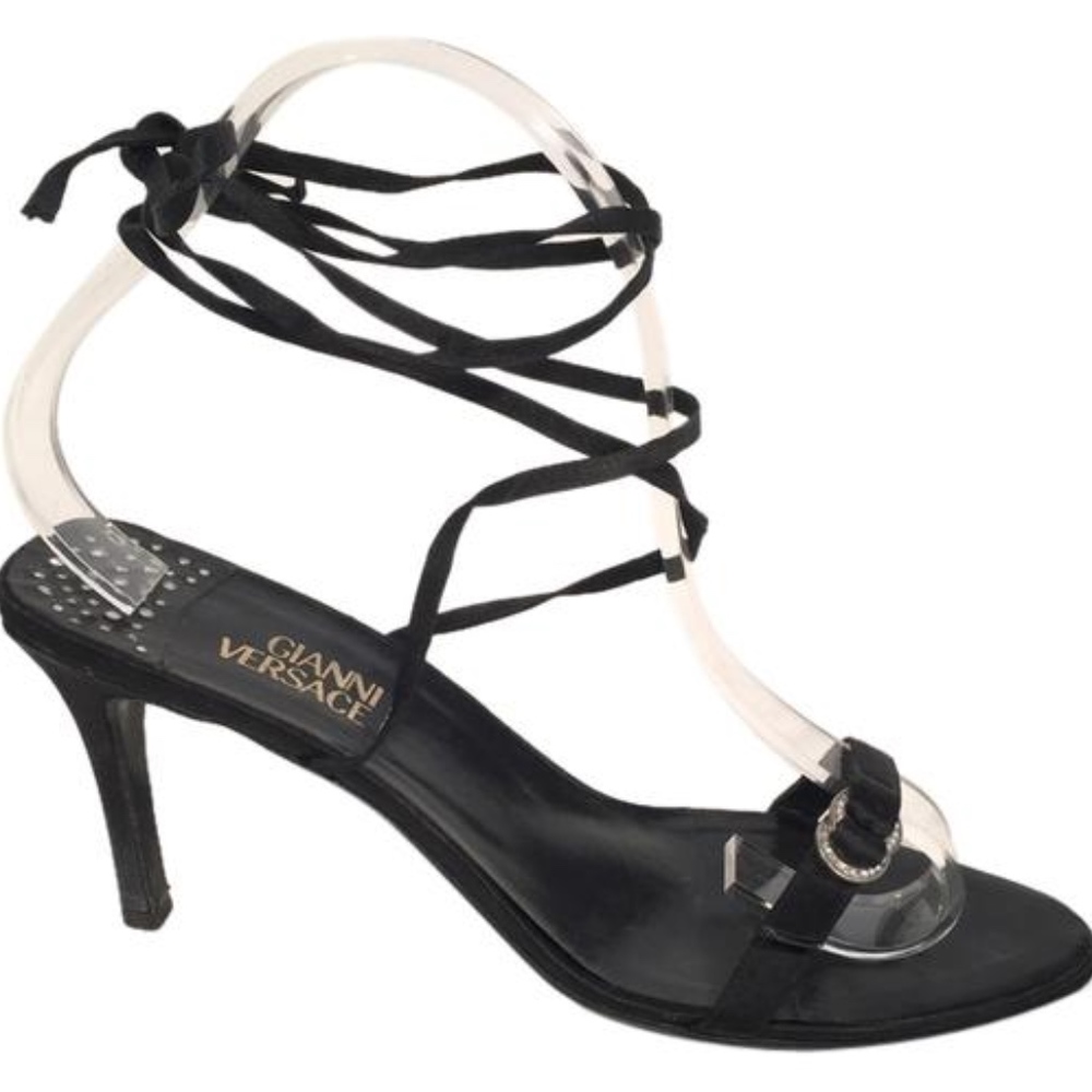 Gianni Versace Lace Up Espadrille Heels Crystal